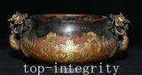 7.8'' Ming Xuande Bronze Gold Gilt Peony Flower Phoenix Phenix Incense Burner