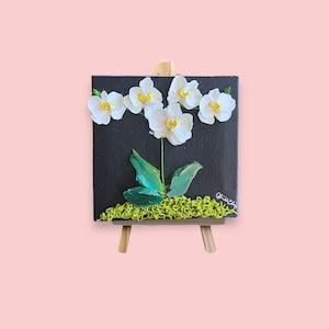 Layla - 4" Mini Orchid Flowers with Easel - Acrylic Floral Painting - Bouquet - Wedding Gift - Home Decor