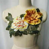 3D Peony Flowers Leaf Lace Fabric Multilayer Collar Embroidered Gown Appliques