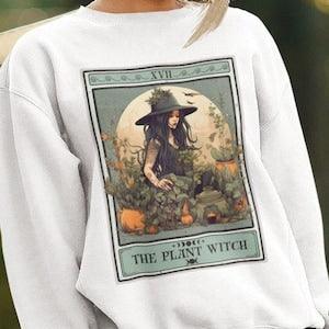 The Plant Witch Tarot Card Sweatshirt, Plant Lover Sweatshirt Herbology Gifts Green Witch Gift Sweater Camper