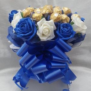 Luxury Blue & White Ferrero Rocher Chocolates Bouquet- Sweet Gift Hamper