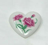 Vintage Signed AVON Ceramic Heart Pin with Pink Carnation Flowers