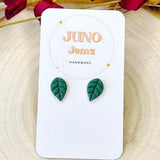 Forest Green Leaf Studs, Polymer Clay Earrings, Handmade Earrings, Fall Earrings Leaf, Garden Earrings