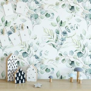 Watercolor Eucalyptus Removable Wallpaper. Peel and Stick. Plant Wallpaper. Plant Theme Wallpaper. Leaves Removable Wallpaper. Botanical.