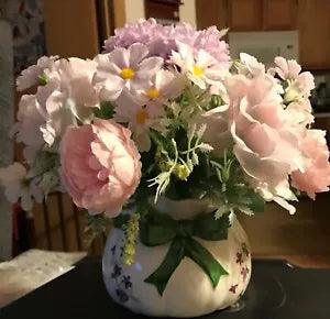 Silk Flowers Peony Hydrangea Dais Summer Arrangement Handmade 10" x 10" High New