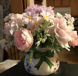 Silk Flowers Peony Hydrangea Dais Summer Arrangement Handmade 10" x 10" High New