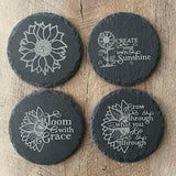 Sunflower Inspirational Slate Coasters , Set of 4, Wedding Gifts, Drink Coasters, Personalized, Engraved, Motivational