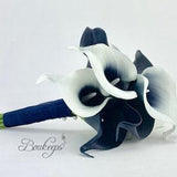 CHOOSE RIBBON COLOR - Navy Blue Calla Lily Bouquet, Real Touch Picasso Navy Blue Calla Lily Bouquet, Navy Blue, Wedding, Real Touch Navy