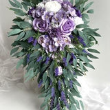 Cascading Wedding Bouquet Purple Lavender Eucalyptus Bridal weddings Bouquets Faux Silk Wedding Flowers Cascade Bouquet Peony Rose Lavenders