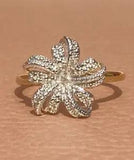 925 Silver Diamond Lily Ring 14K Gold Overlay Flower Design Size P
