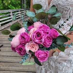 Variegated pink Bridal bouquet with eucalyptus,boho wedding bouquet,bridesmaid bouquet,pink wedding bouquets, artificial bouquet, pink tones