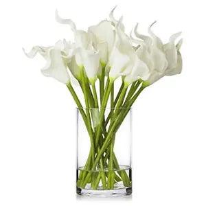 20 Pieces Artificial Real Touch Lilies Flower Arrangement in Glass Vase White