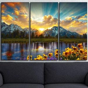 Grand Teton wall art Mountains canvas art Mountain sunset Canvas wall art Sunflowers wall art Mountains art print Grand Tetons canvas