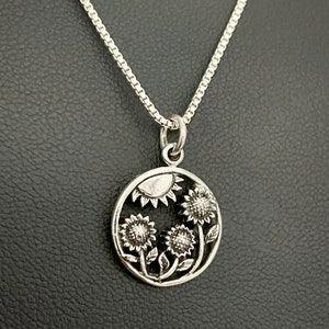 Sunshine Sunflower Necklace, Sterling Silver Sunflower Pendant, Sunflower Charm Pendant, Sunshine Jewelry, Dainty Silver Sunflower Jewelry
