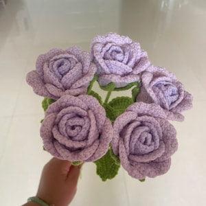 Crochet Japanese Rose Bouquet Crochet Rose Flower Knitting Rose Crochet Purple Floral Bouquet Blossom Gift for Mother Girlfriends Women