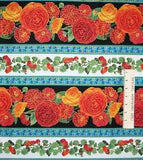 Ranunculus Fabric - Arcadia Orange & Blue Floral Stripe - Timeless Treasures 18"
