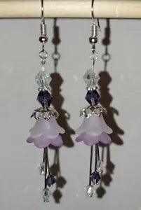 Handmade Double Acrylic Lily Flower Bi-Cone Glass Fishhook Earrings