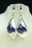 Arum Lily Dangle Earrings Flower Blue Baroque Pearl Tibetan Silver 1.75"