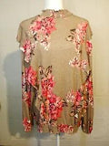 Maurices 1X Long Sleeve Brown Long Sleeve Top With Pink Carnation Flower Design