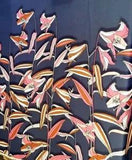 Navy Blue Crepe with STUNNING Double-Border Lily Print - Fabulous!