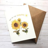 You are my sunshine. boutique floral watercolor card. greeting, birthday, thank you card. Simple, Elegant.