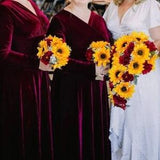 Faux Sunflower Bridal Bouquet, Artificial Burgundy Bridal Flowers, Rustic Bridal Bouquet with Burgundy and Sunflowers