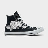 Black and White Rose Bouquet - Custom Black High Top Converse Chuck Taylor shoes for Women and Men