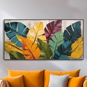 Tropical Garden Painting Colorful Leaves Painting on Canvas Green Plants Art Tropical Style Art Painting Boho Canvas Art Fashion Wall Decor