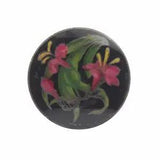 Antique Victorian glass brooch reverse intaglio hand painted pink lily flower