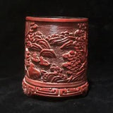 Chinese Antique Vintage Lacquerware  Peony Flower Statue Exquisite Brush Pot