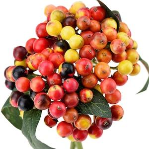 FiveSeasonStuff 2 Stems of Real Touch Artificial Holly Berries Floral Arrangement (Mixed Orange and Yellow)