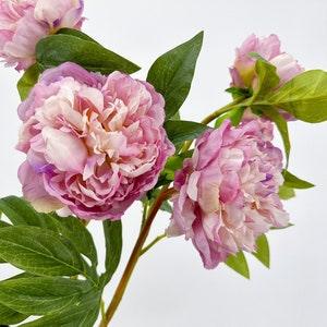 3-Head Purple Peony Silk Stem Realistic Luxury Quality Artificial Kitchen/Wedding/Home Decoration | Gifts French Floral Flowers Cozy Decor