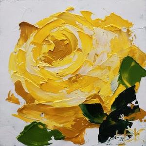Yellow Rose Painting Original Artwork Floral Art Impasto Oil Painting 3D Art 4 by 4 inches