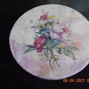 Decoupaged - Paper Mache Box - Rose Bouquet