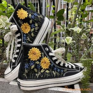 Custom Sneakers Taylor 1970s  Flowers Embroidered Sneaker/ Wedding Flowers Embroidered  Shoes/ Sunflower Embroidered Sneakers