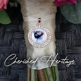 Bouquet Photo Charm Rose Gold Pink Double Rhinestone Round Wedding Bridal Memory Frame Bling