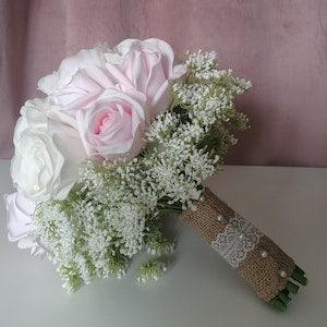 White Ivory Bridal Wedding Set Bridal Bouquet Rustic Weddings Boho Bridal Bouquet Pink Wedding Sets Ivory Faux Bridal Bouquets Wildflower