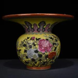 6.3" AntiqueQing dynasty Porcelain qianlong mark famille rose peony flowers pot