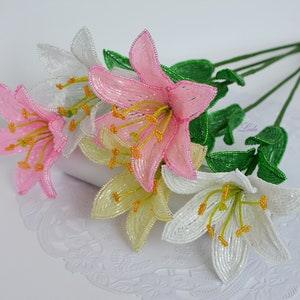 Beaded Lily, french beaded flowers, Lily branch, Garden Lily, Easter Lily, artificial lily