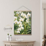 White Orchid Matte Paper Poster with Hanger For Living Room Traditional Minimalist Floral Wall Decor
