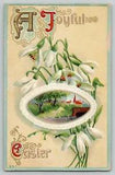 c 1910 Joyous Easter Embossed Vintage Postcard Lilies w/ Pastoral Church B 57