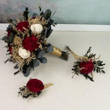 Winter wedding gold red and ivory bouquet with sola flowers,gold dried flowers and preserved eucalyptus, bridal bridesmaid, elegant flowers