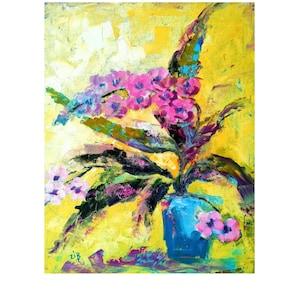 Orchid Original Oil Painting Floral Art Abstract Flower Painting Orchid Flower Artwork Orchid in a Pot Living Room Wall Decor 16" by 12"