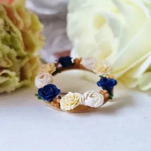 Blue Rose Peony Carnation Flowers Brooch Pin