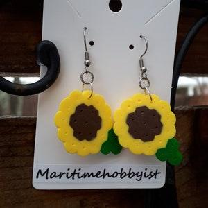 Sunflower earrings- Plastic perler bead earrings on stainless steel earring hooks, hypoallergenic