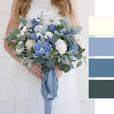 Wood Flower Bridal Bouquet | Sola Wood Wedding Flowers | ELLA Collection in Dusty Blue and Soft White with Green