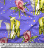 Soimoi Purple Cotton Poplin Fabric Triangle|Leaves & Lily Flower-czJ