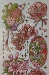 GOLD/METALLIC PINK FLOWER STRIP#2E Sticker(2-1/4x7???)Garden ?Leaf?Bloom?Rose?Lily