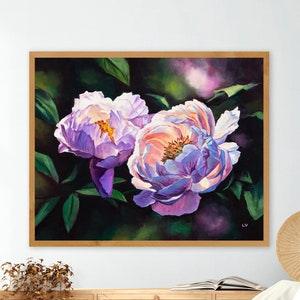 Pink and white peonies art PRINT, Delicate flowers fine art print, Over the bed painting roses, Cottage still life decor, Mom birthday gift