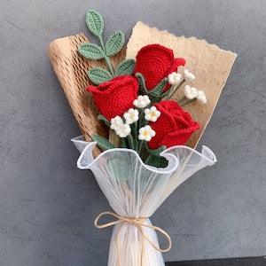 Finished Rose Bouquets, Romantic Gifts, Crochet Knitting Flowers, Graduation Bouquets, Bridesmaid Gifts, Birthday Gifts for Mom